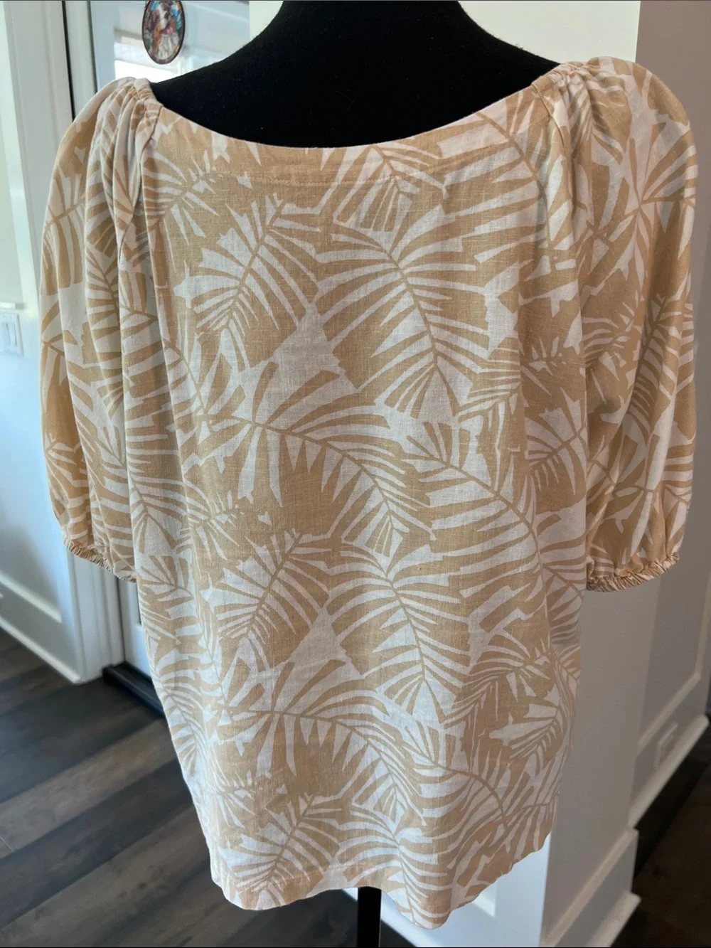 LOFT Cream and Beige Palm-Print Boatneck Blouse